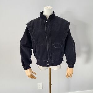 Vintage 90s Corduroy Bomber Jacket Oversized Black Grunge Y2K Streetwear